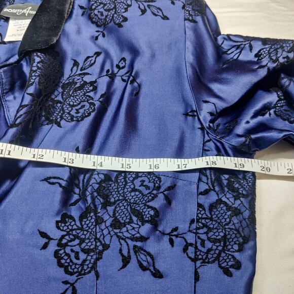 Vtg Positive Attitude Satin Velvet Burnout Floral Blazer Dress 10 Navy Blue - Picture 9 of 13